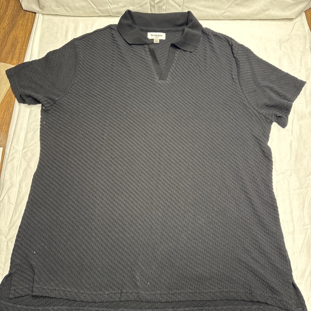 ☆ NWT Goodfellow & Co. Men's Short Sleeve V-Neck Collared Shirt Size XL Black